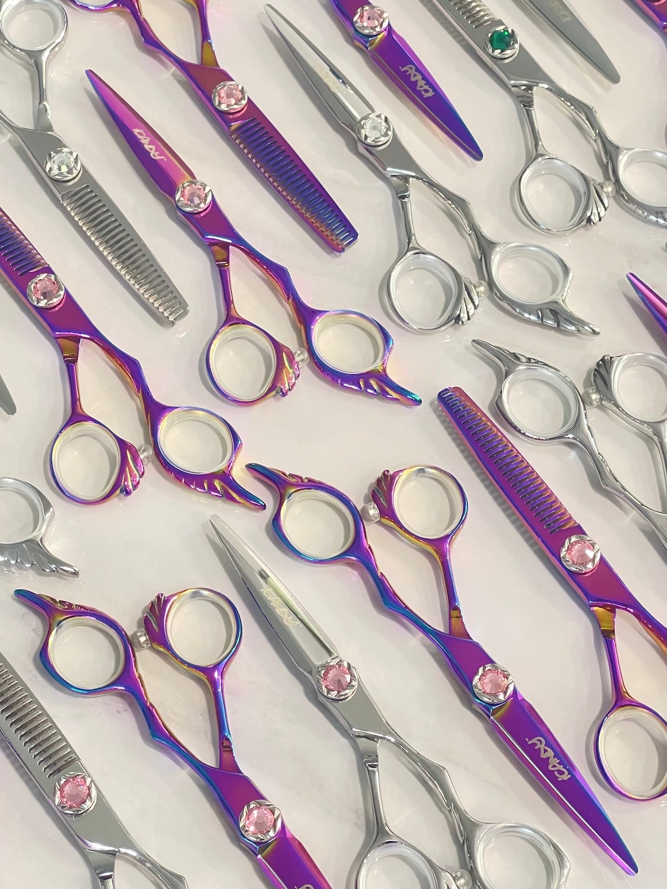 iCandy Angel Dream Collection – new colour release hairdressing and barber scissors with Japanese VG10 steel and Pink & Golden Rainbow Nano Titanium finish