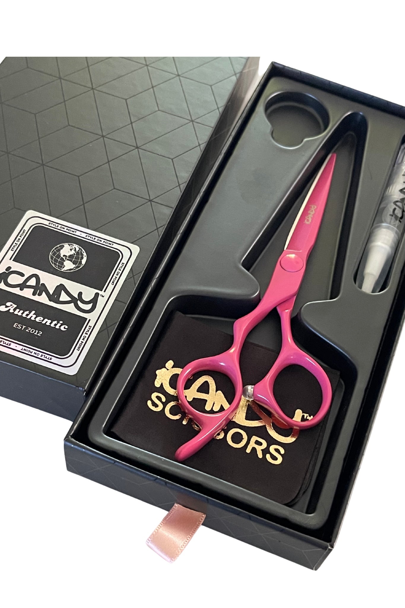 iCandy ELECTRO Sunset Pink VG10 Left-Handed Hairdressing Scissor 6.0-inch in Box – professional Japanese VG10 steel scissors with ergonomic handle and Sunset Pink Teflon Nano coating, packaged in premium gift box