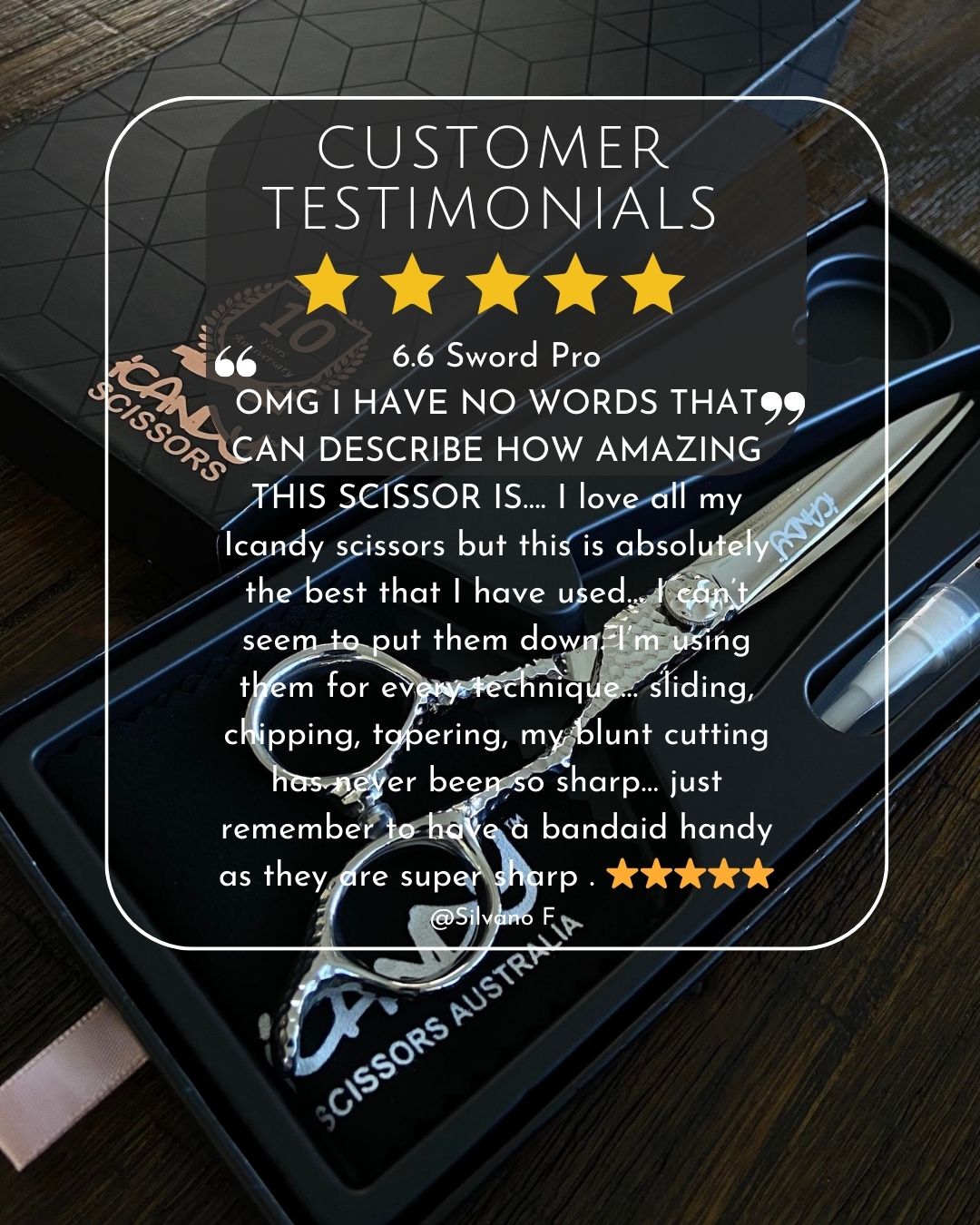 iCandy Sword Pro VG10 Silver Hairdressing Barber Scissor 5 Star Customer Review Silvano F