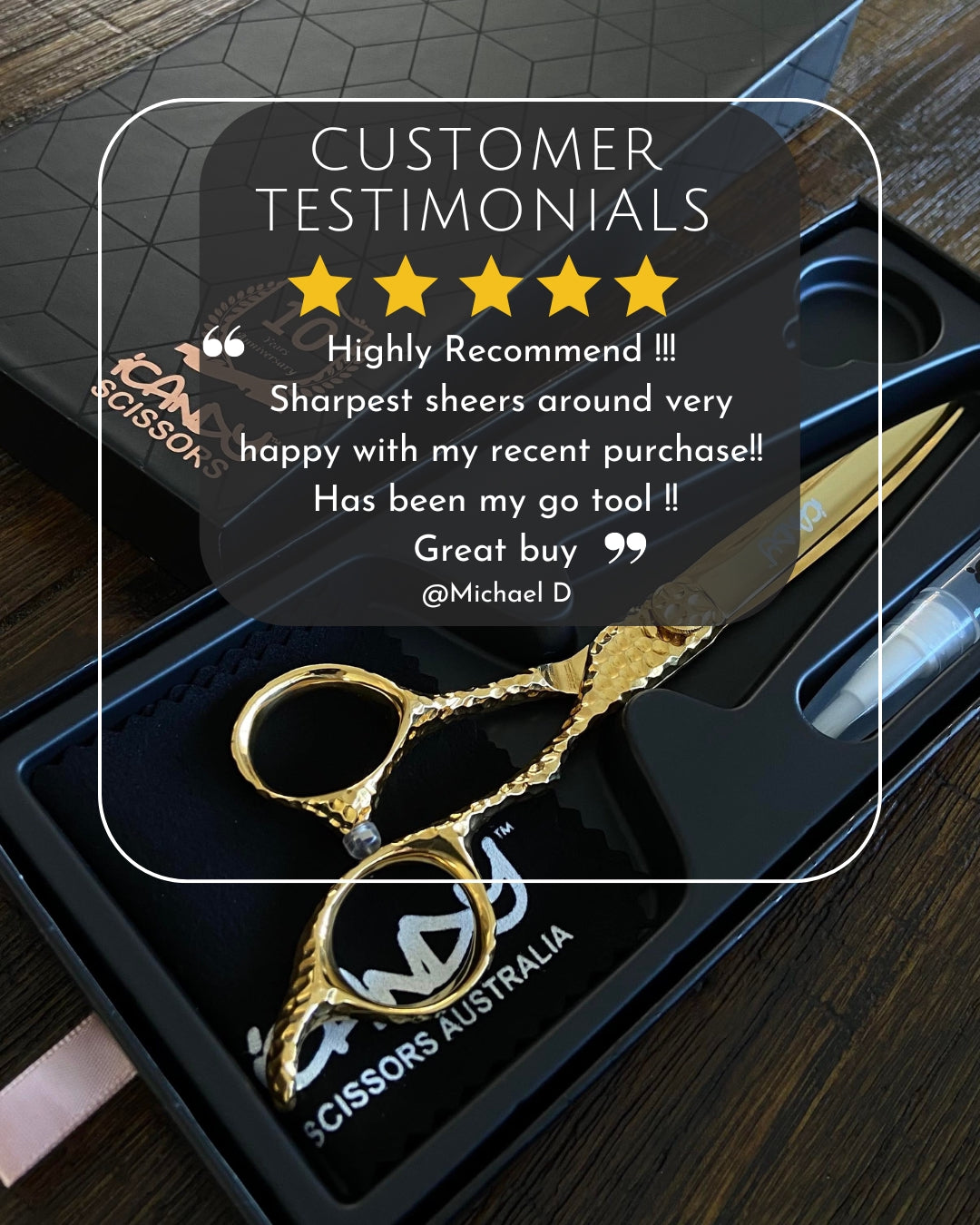 iCandy Sword Pro VG10 Yellow Gold Hairdressing Barber Scissor 5 Star Customer Review Michael D