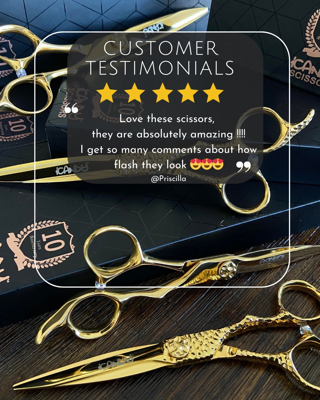 iCandy Sword Pro VG10 Yellow Gold Hairdressing Barber Scissor 5 Star Customer Review Priscilla