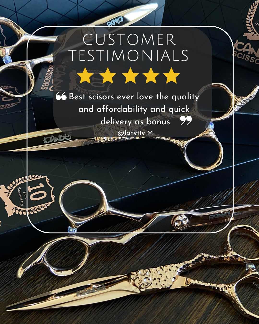 iCandy Sword Rose VG10 Gold Hairdressing Barber Scissor 5 Star Customer Review Janette M