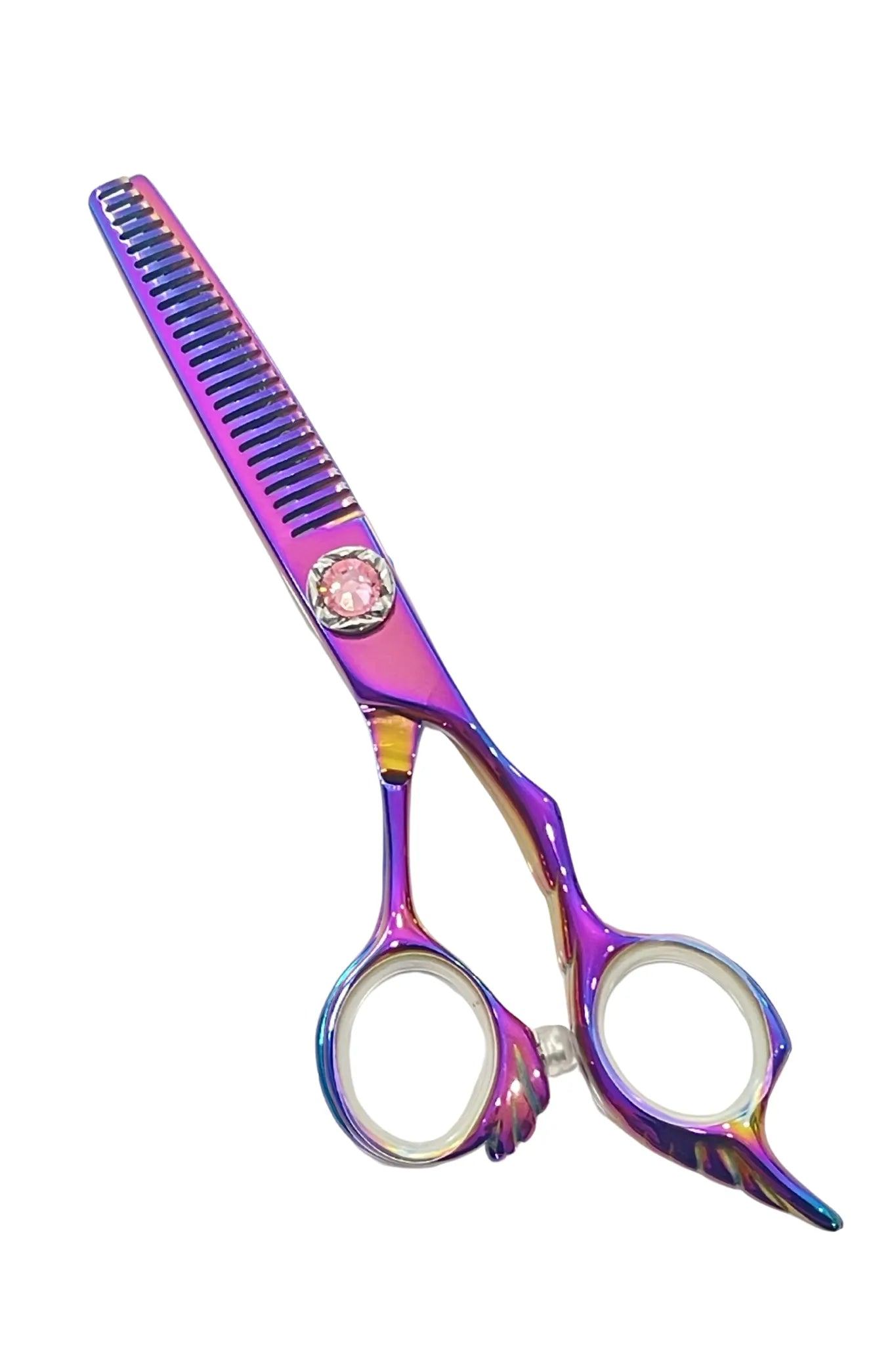 iCandy ANGEL Dream Pink Diamante VG10 5.5 inch professional thinning scissors with precision texturising teeth, premium Japanese VG10 steel and a pink golden rainbow titanium finish for controlled blending and soft texture.