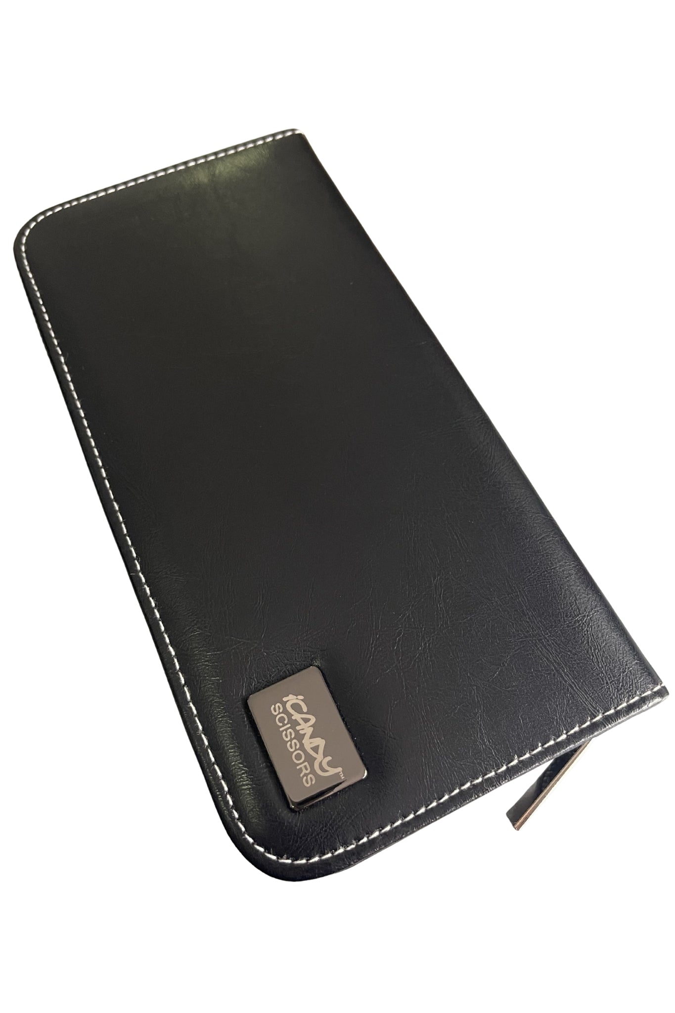 iCandy Black & Pinstripe 2pcs Scissor Zip Case front view – professional hairdressing and barber scissor storage pouch