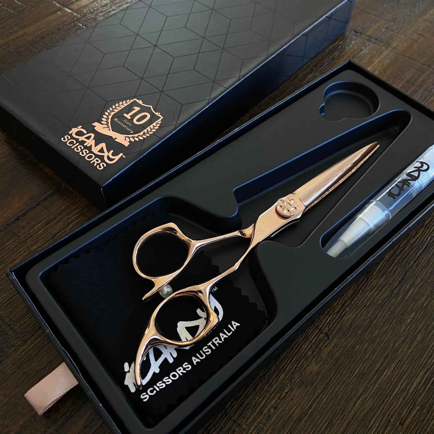 Rare iCandy DAMASCUS ALL STAR Rose Gold Limited Edition 6.0 inch professional hairdressing scissors representing the iconic ALL STAR Legacy Collection, original iCandy innovation and the design inspiration behind the next-generation EVOLVE Series.