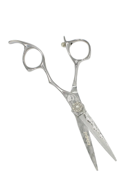iCandy Damascus ALL STAR Silver 6.0 inch professional scissors with Swedish Damascus steel pattern