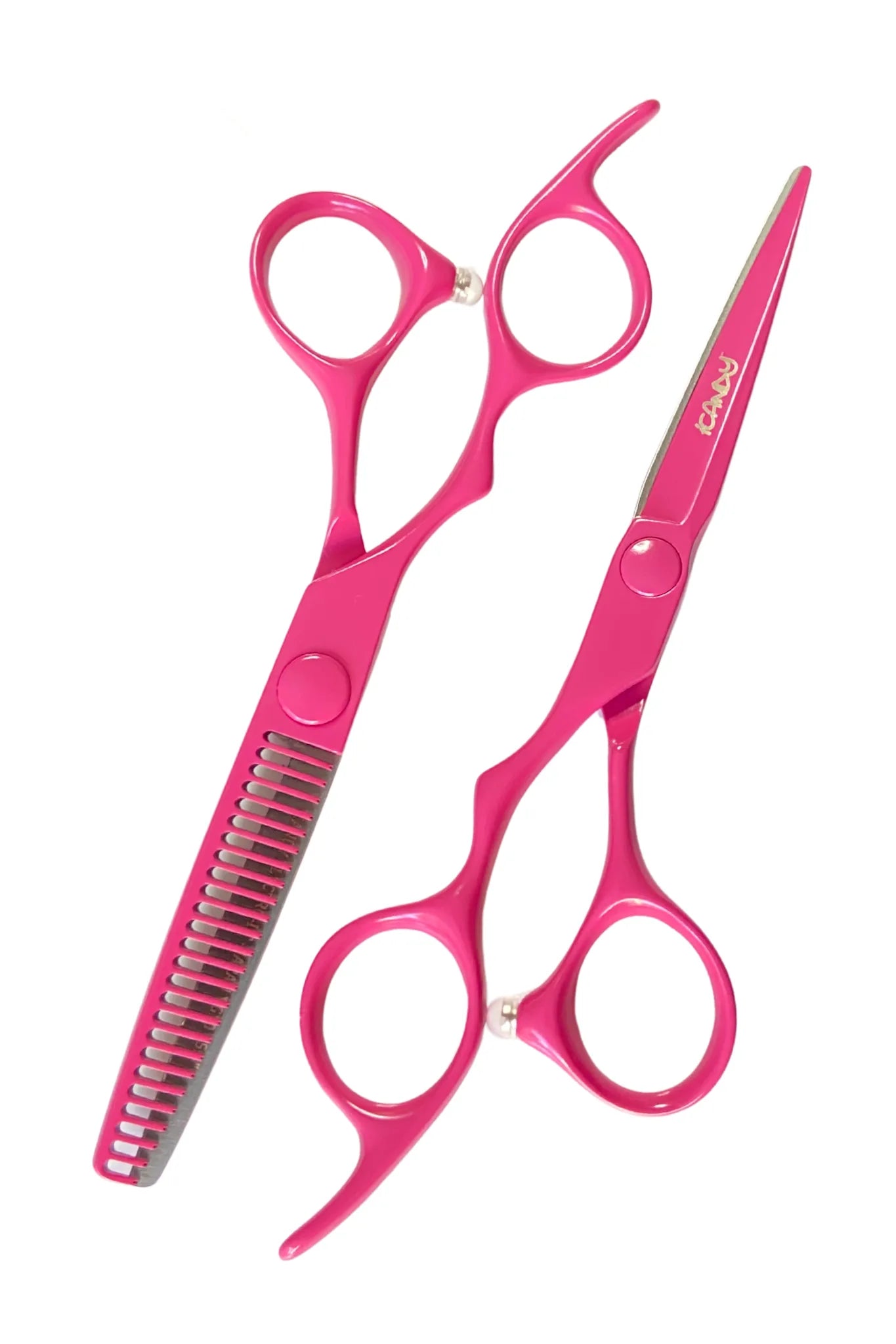 iCandy ELECTRO Sunset Pink VG10 Left-Handed Hairdressing Scissor and Thinner Bundle 5.5 inch Limited Edition presented in the official iCandy premium gift box, handcrafted from Japanese TAKEFU VG10 steel with an exclusive Sunset Pink Teflon Nano coating for elite salon performance.