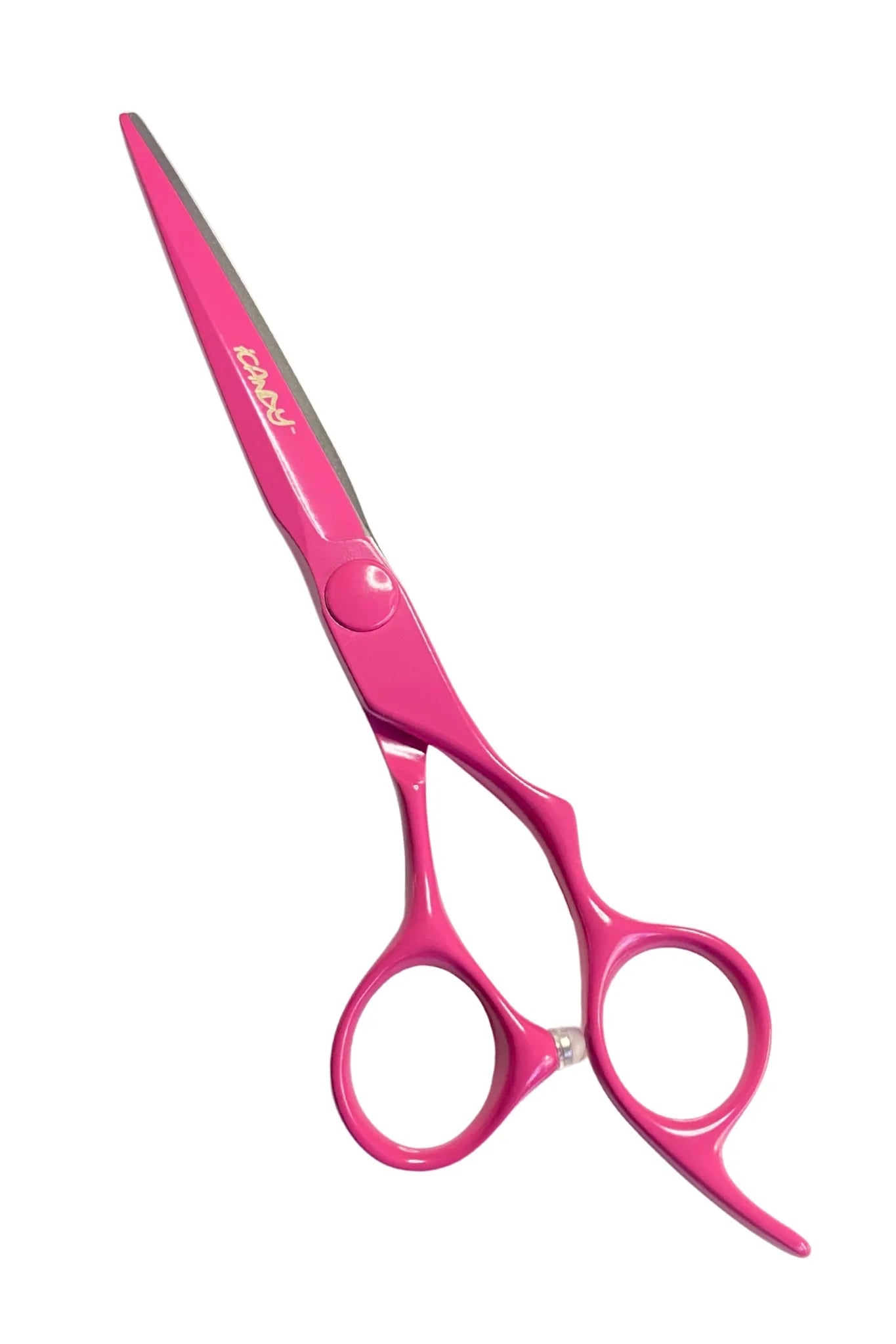 iCandy ELECTRO Sunset Pink VG10 professional hairdressing scissors 6.0 inch featuring Japanese VG10 steel, Sword Mountain blade design, ergonomic offset handle and vibrant Sunset Pink Teflon Nano coating for effortless salon cutting.
