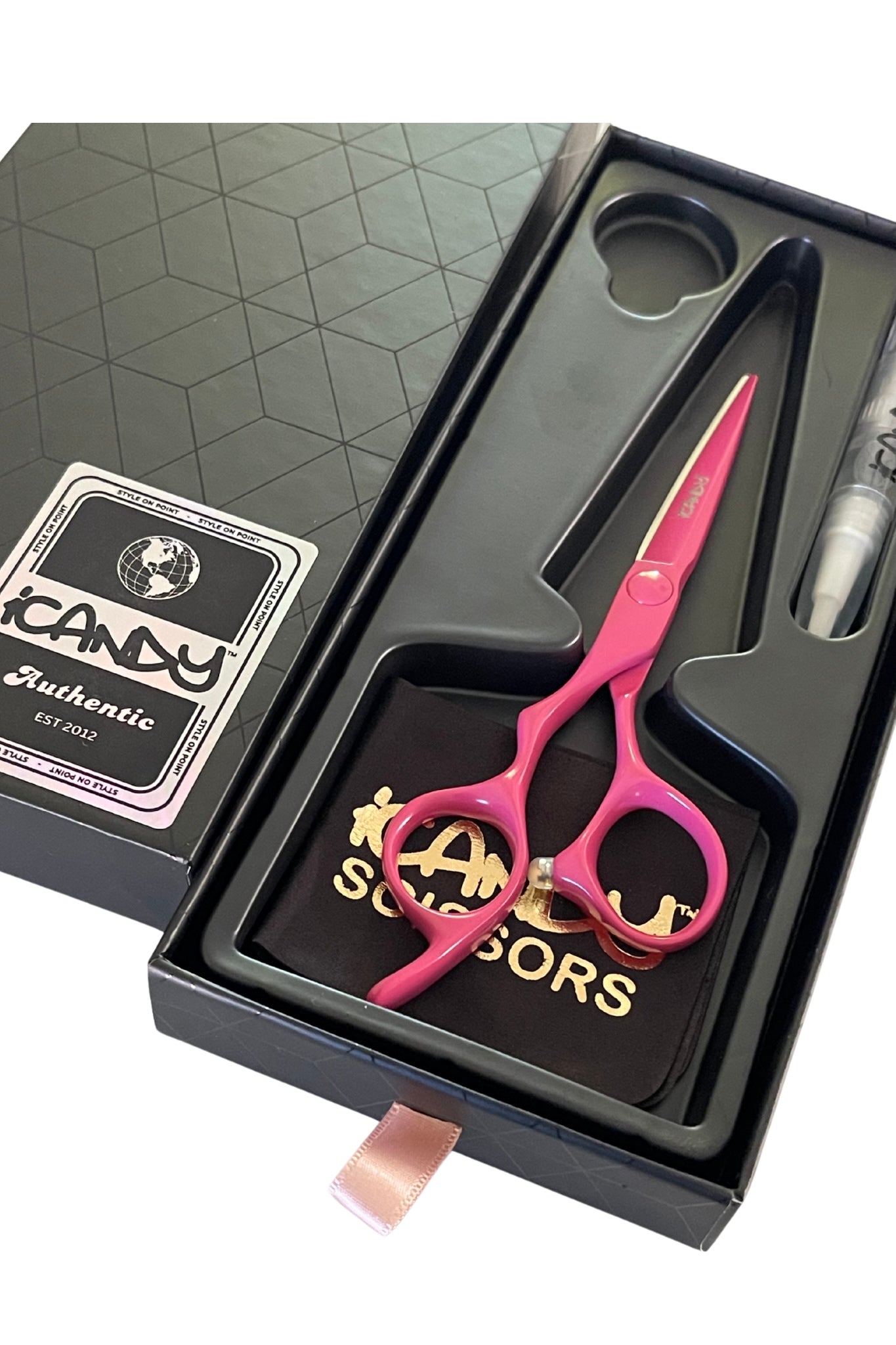 iCandy ELECTRO Sunset Pink VG10 Left-Handed Hairdressing Scissor 5.5-inch in Box – professional Japanese VG10 steel scissors with ergonomic handle and Sunset Pink Teflon Nano coating, presented in premium gift box
