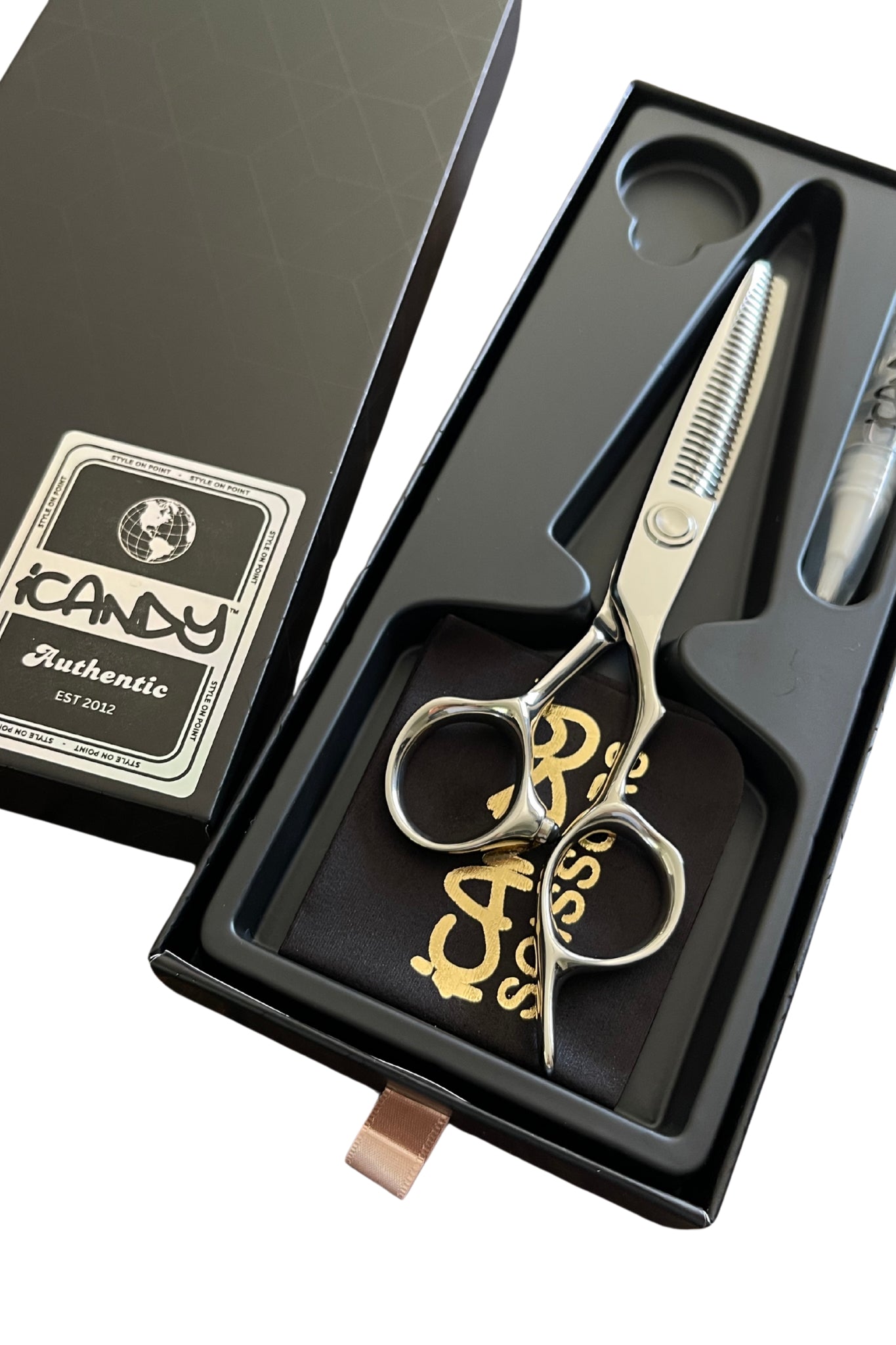 iCandy Evolve VG10 Silver thinning scissors 6.0" for barbers and hairdressers – Japanese steel thinning scissors with ergonomic design. pic1