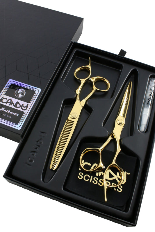 iCandy EVOLVE VG10 Yellow Gold Hairdressing Scissors Bundle - Inventors Of Rose Gold Hair Scissors Shears In Gift Box