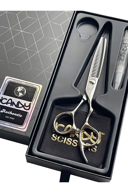 iCandy Precision Pro Silver VG10 Hairdressing Thinning Scissors 6.0 Inch – Premium Japanese VG10 Steel Professional Texturising Shears with 30-Tooth Design, Ergonomic Offset Handle, Precision Hair Blending for Hairdressers & Barbers, Lifetime Warranty, Australia