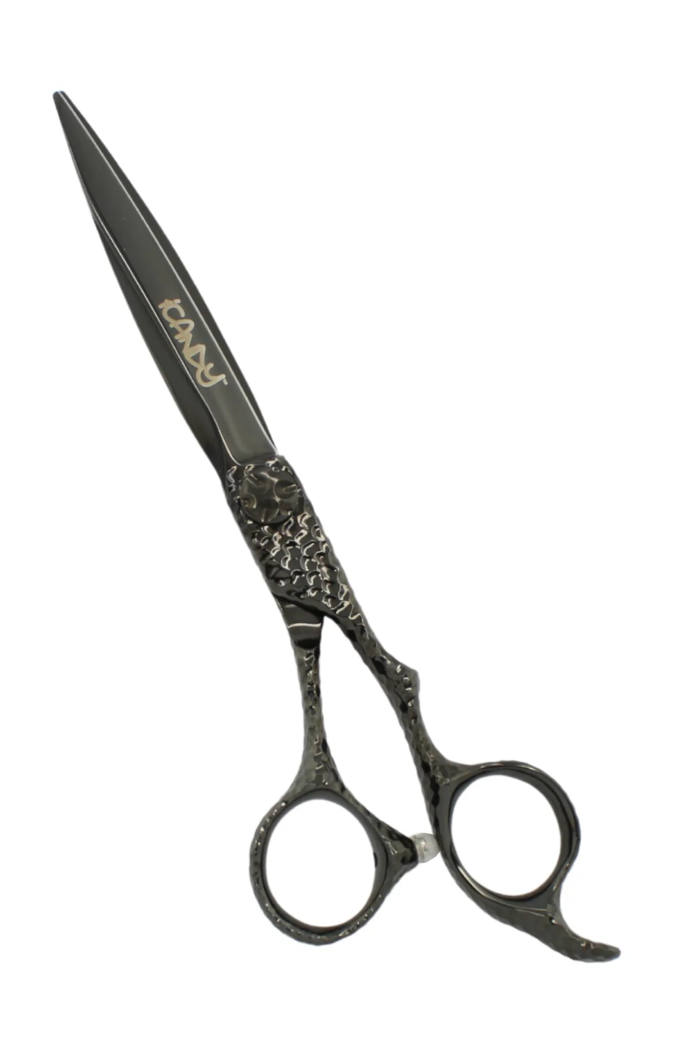 iCandy SWORD PRO Midnight Black VG10 professional hairdressing scissors 6.6 inch featuring premium Japanese VG10 steel, Sword Mountain convex blade, artisan hand-hammered handle and Midnight Black Titanium finish for exceptional precision haircutting.