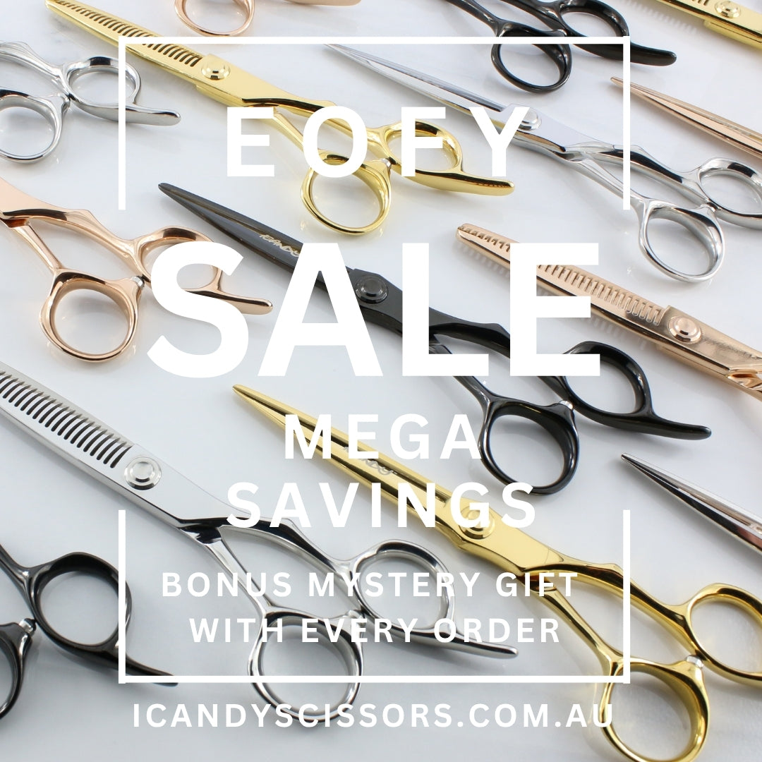 Shop the iCandy Scissors™ EOFY Sale 2026 and discover premium Japanese VG10 hairdressing scissors and barber shears trusted by professionals across Australia and worldwide. Enjoy exclusive EOFY savings, FREE worldwide shipping on eligible orders, industry-leading lifetime warranty, and receive a BONUS Mystery Gift with every order while stocks last. Perfect for hairdressers, barbers, apprentices, and salon professionals chasing precision, comfort, and performance.