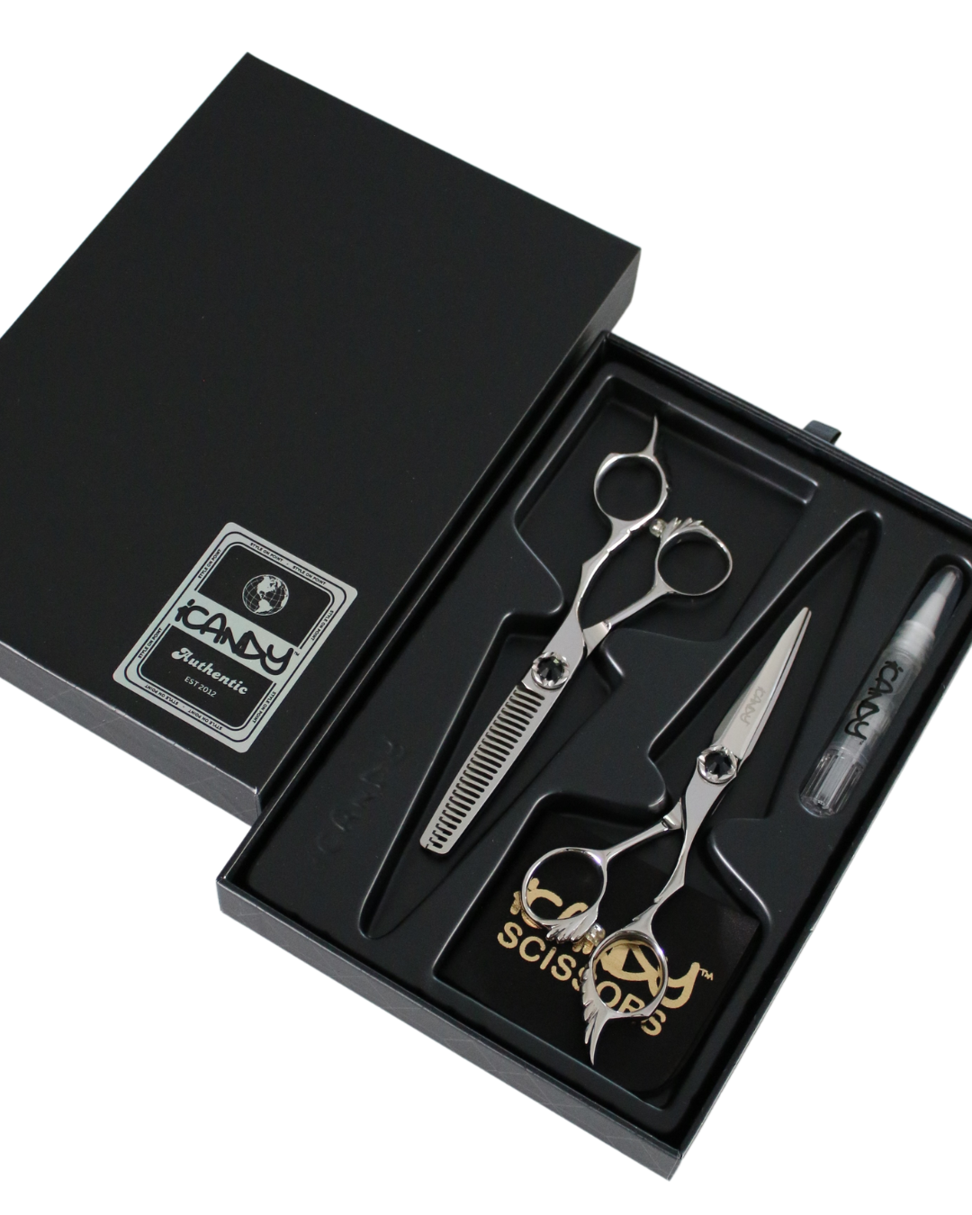 iCandy ANGEL Ice Black Diamante VG10 Scissors Bundle In Slide Box