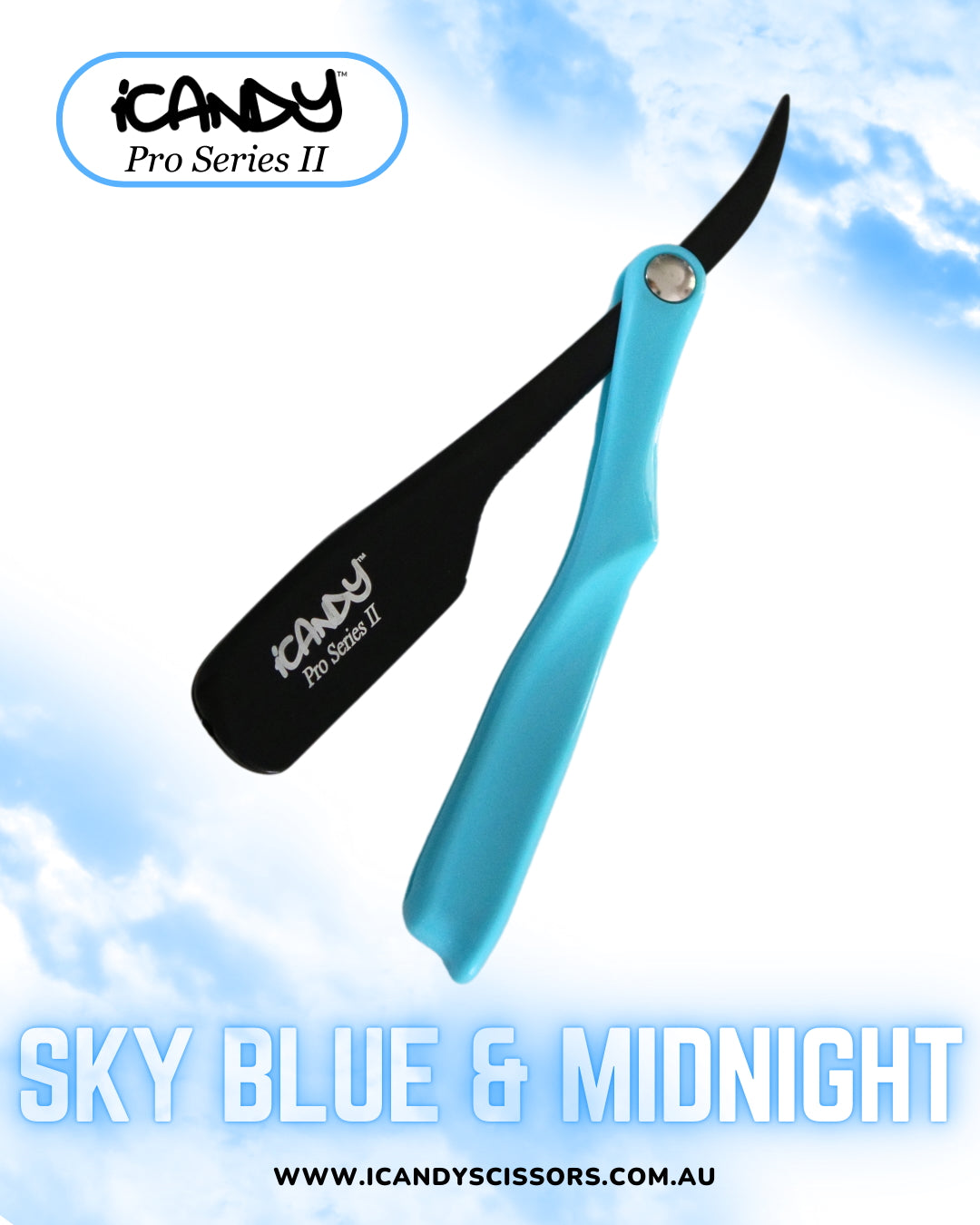 iCandy Pro Series II SKY BLUE & Midnight Black Barber Shaving Razor