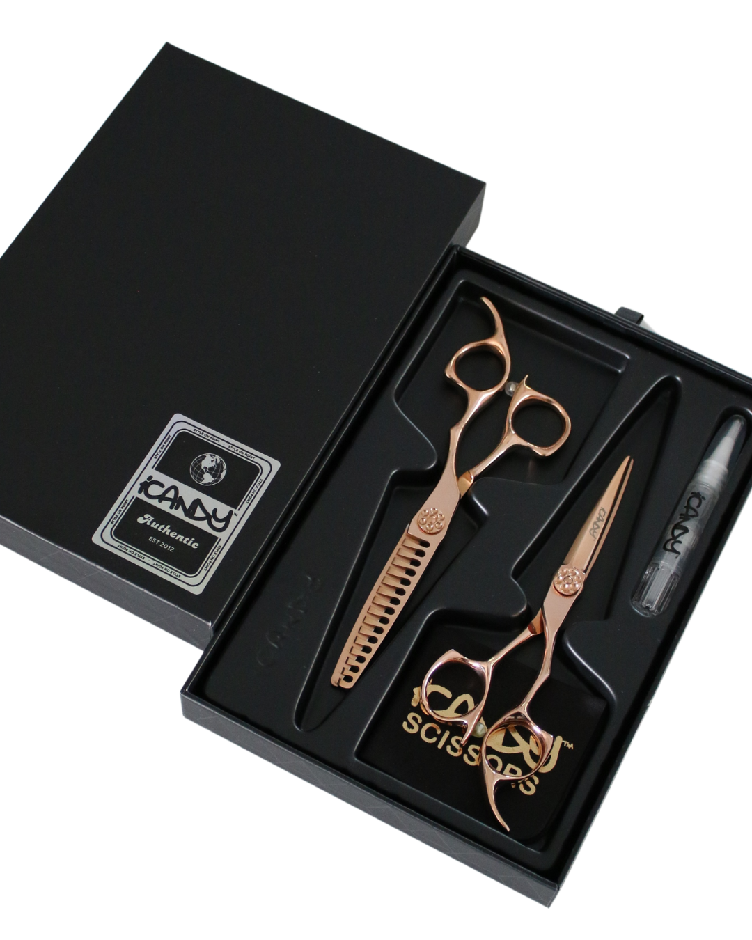 iCandy Rose Gold VG10 5.5/6.0 Scissor Texturiser Bundle In Slide Box