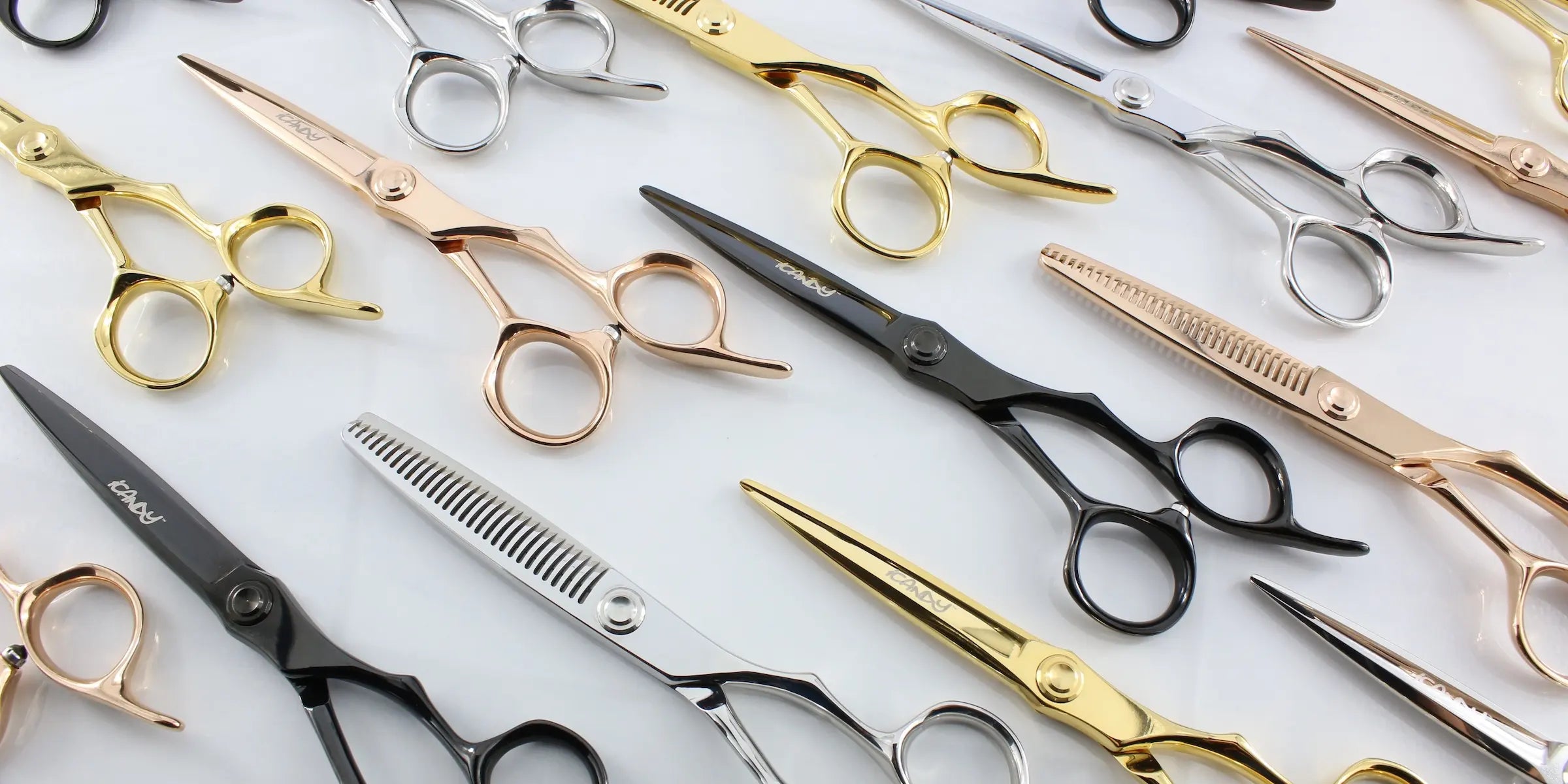iCandy Scissors professional Japanese VG10 hairdressing and barber scissors collection featuring ergonomic precision cutting shears with innovative designs, lifetime warranty, fast free worldwide shipping and trusted by Australian stylists and barbers since 2012.