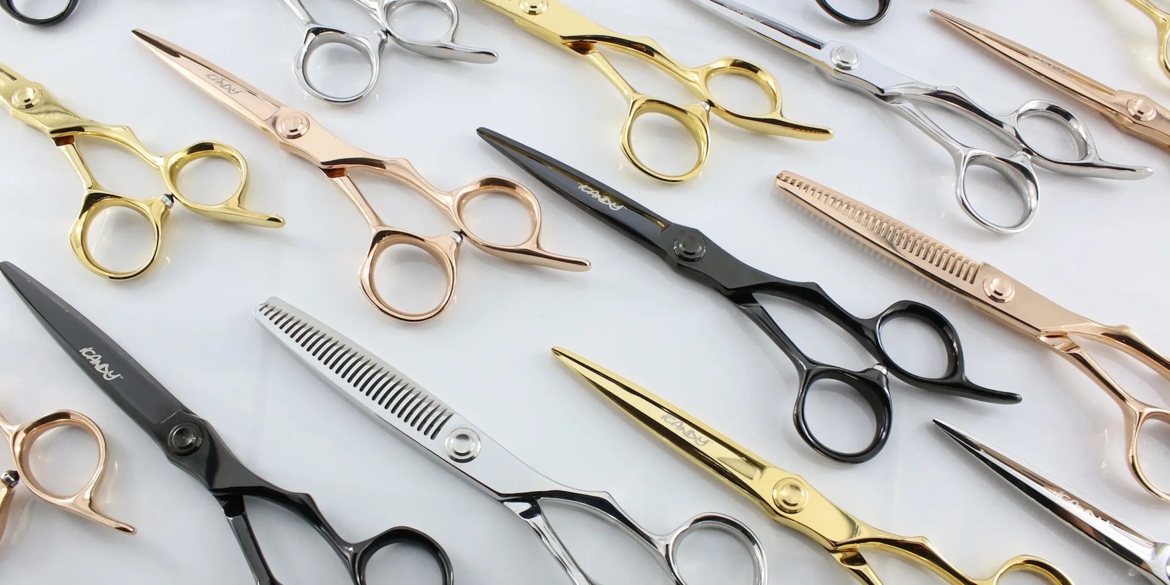 iCandy Scissors professional Japanese VG10 hairdressing and barber scissors collection featuring ergonomic precision cutting shears with innovative designs, lifetime warranty, fast free worldwide shipping and trusted by Australian stylists and barbers since 2012.