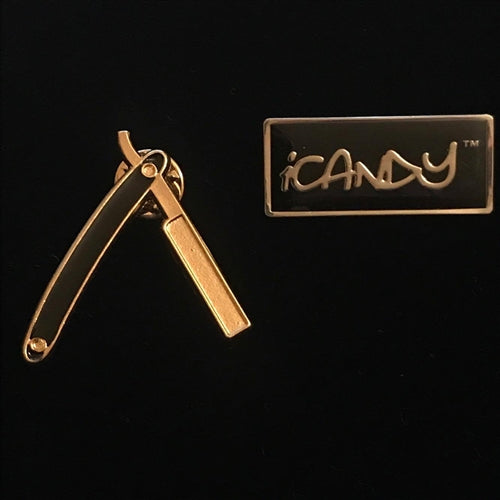 iCandy Barber Golden & Black Cut Throat Razor Lapel Pin - iCandy Scissors
