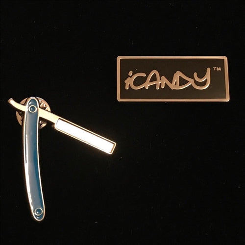 iCandy Barber Blue Cut Throat Razor Lapel Pin - iCandy Scissors