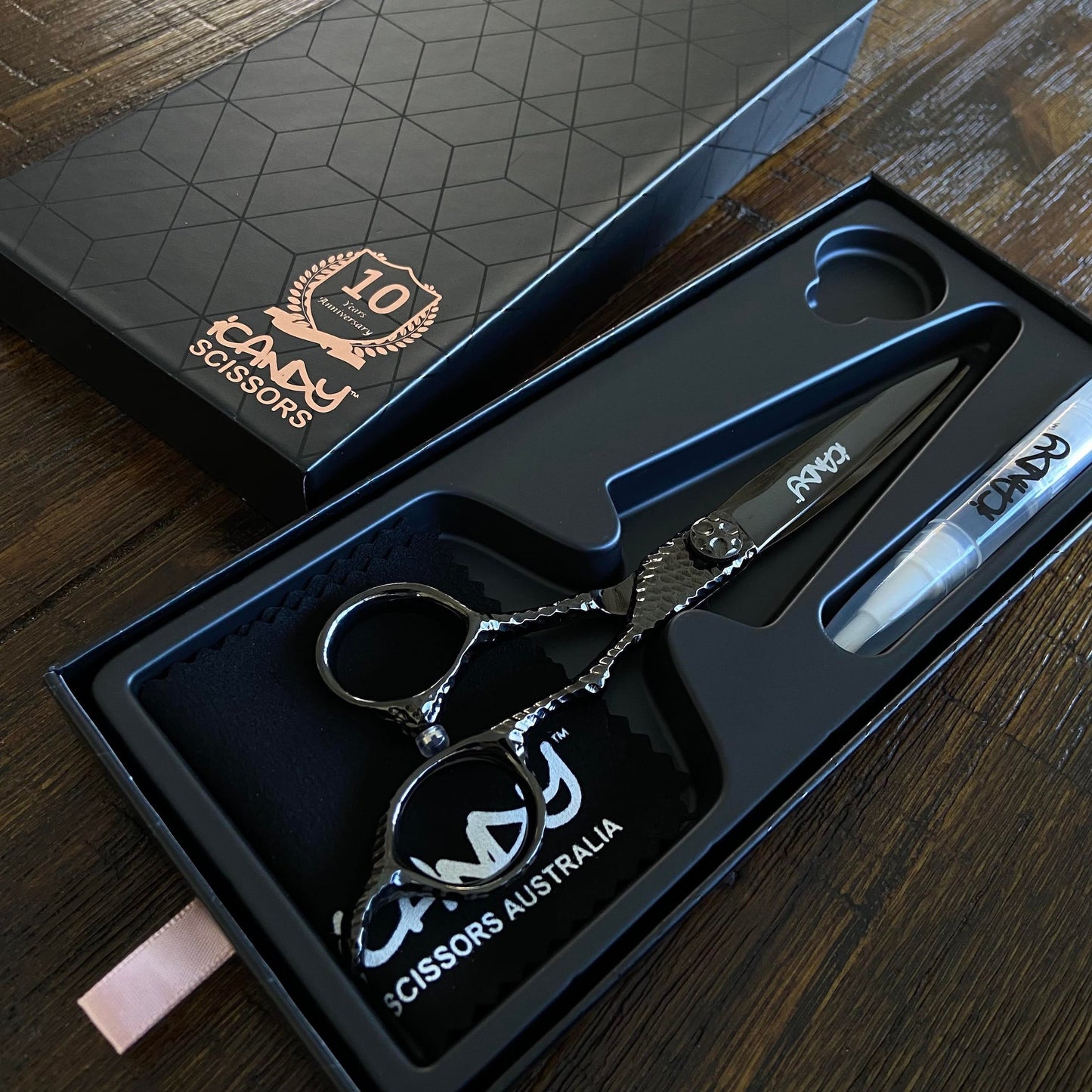 Luxury iCandy SWORD PRO VG10 Midnight Black hairdressing scissor 6.6 inch – professional barber shears with presentation gift box