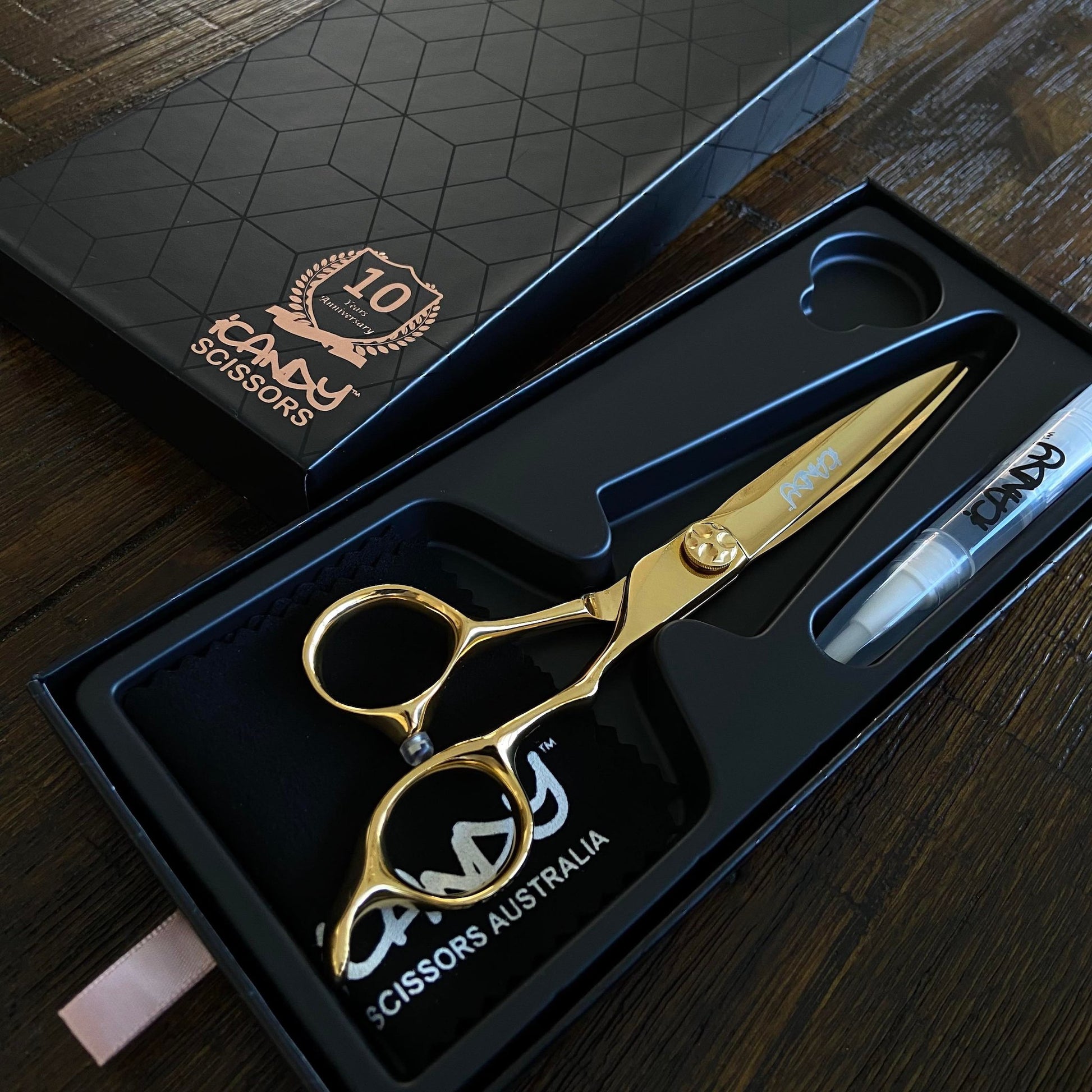 iCandy SWORD Yellow Gold Japanese VG10 6.6 inch hairdressing barbering scissor in luxury gift box – premium Japanese steel barber shears